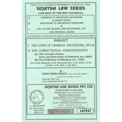 Sujatha's Code Of Criminal Procedure,1973 (CRPC) for BA. LL.B & LL.B by Gade Veera Reddy